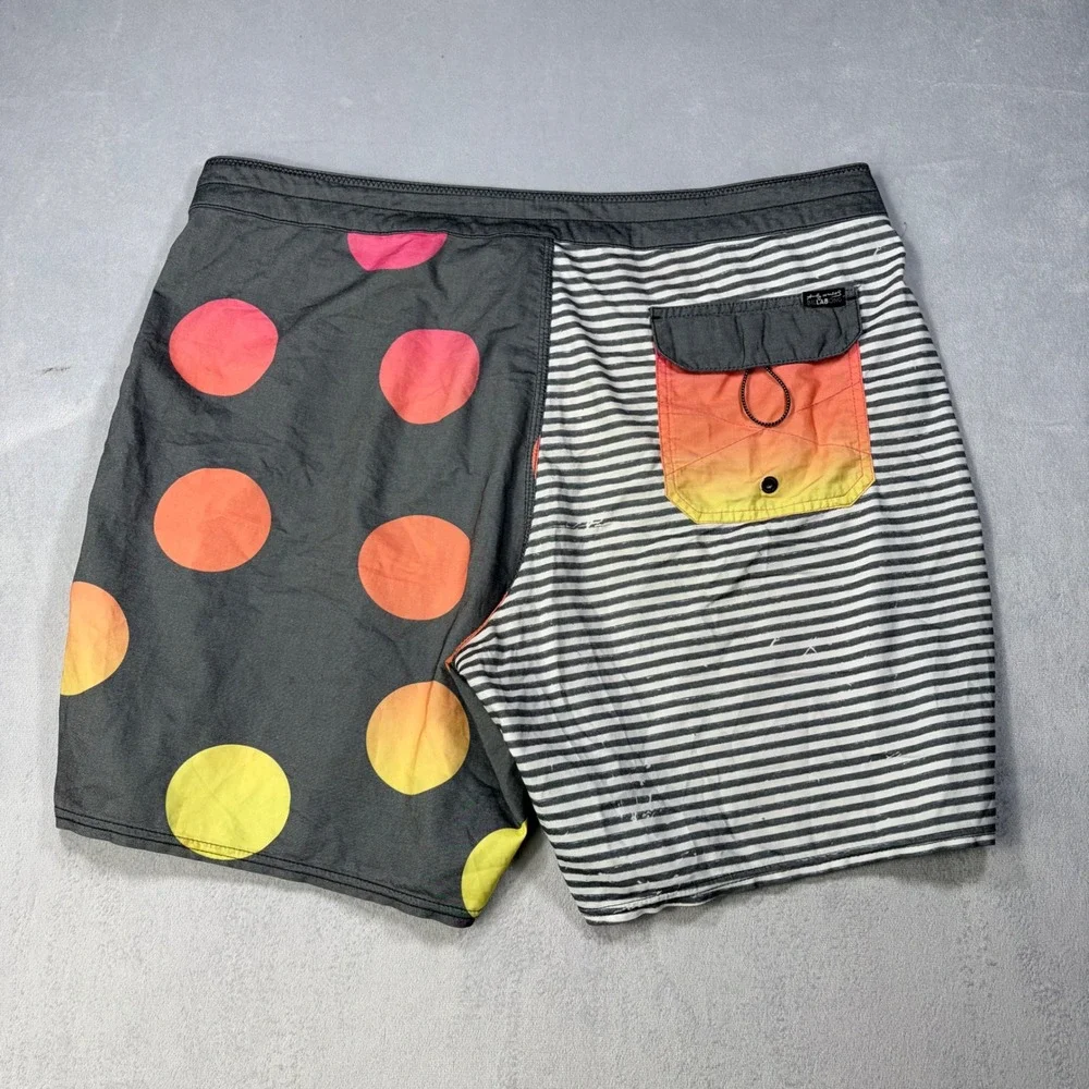 Billabong Andy Warhol Board Shorts Mens 38 Gray Pink Polka Dot Striped Trunks